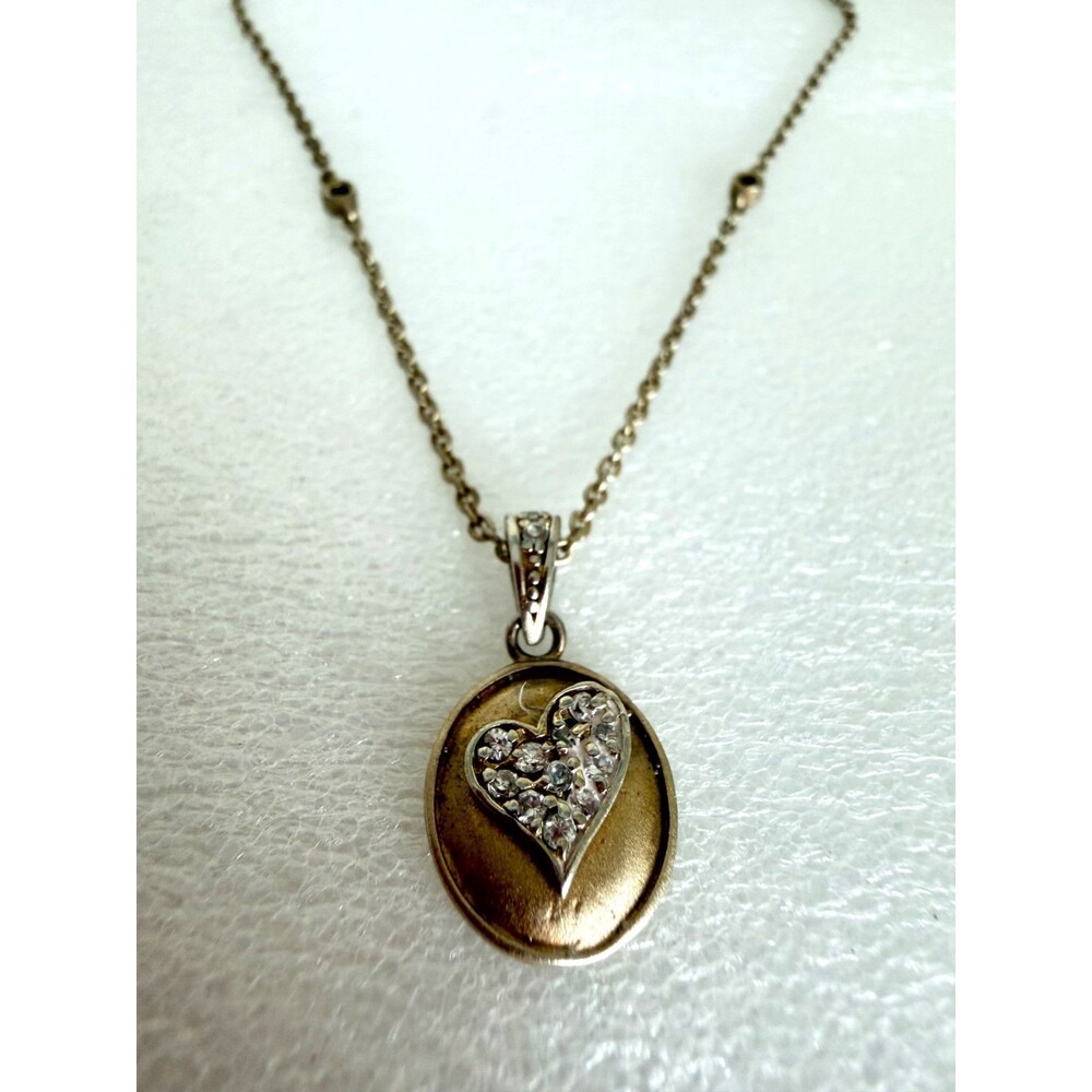 Vintage 925 Sterling Silver Pave Cubic Zirconia Heart Oval Pendant Necklace 16"D